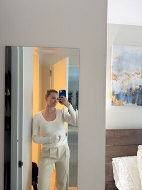 LOFT Cream Ribbed Scoop-Neck Sweater